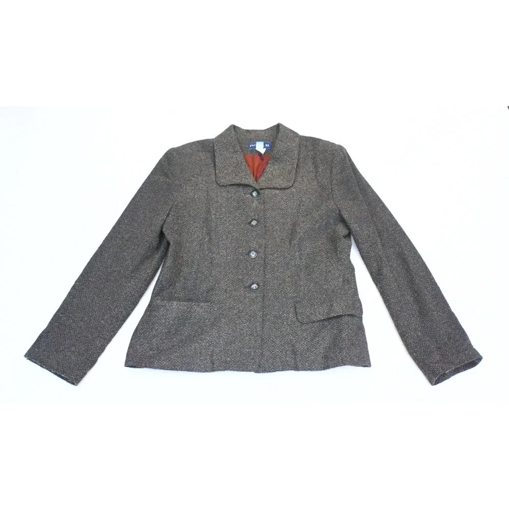 Vintage 90s Pursuits Ltd Womens Tweed Blazer Grey Cream Fleck Rust Lined Classic